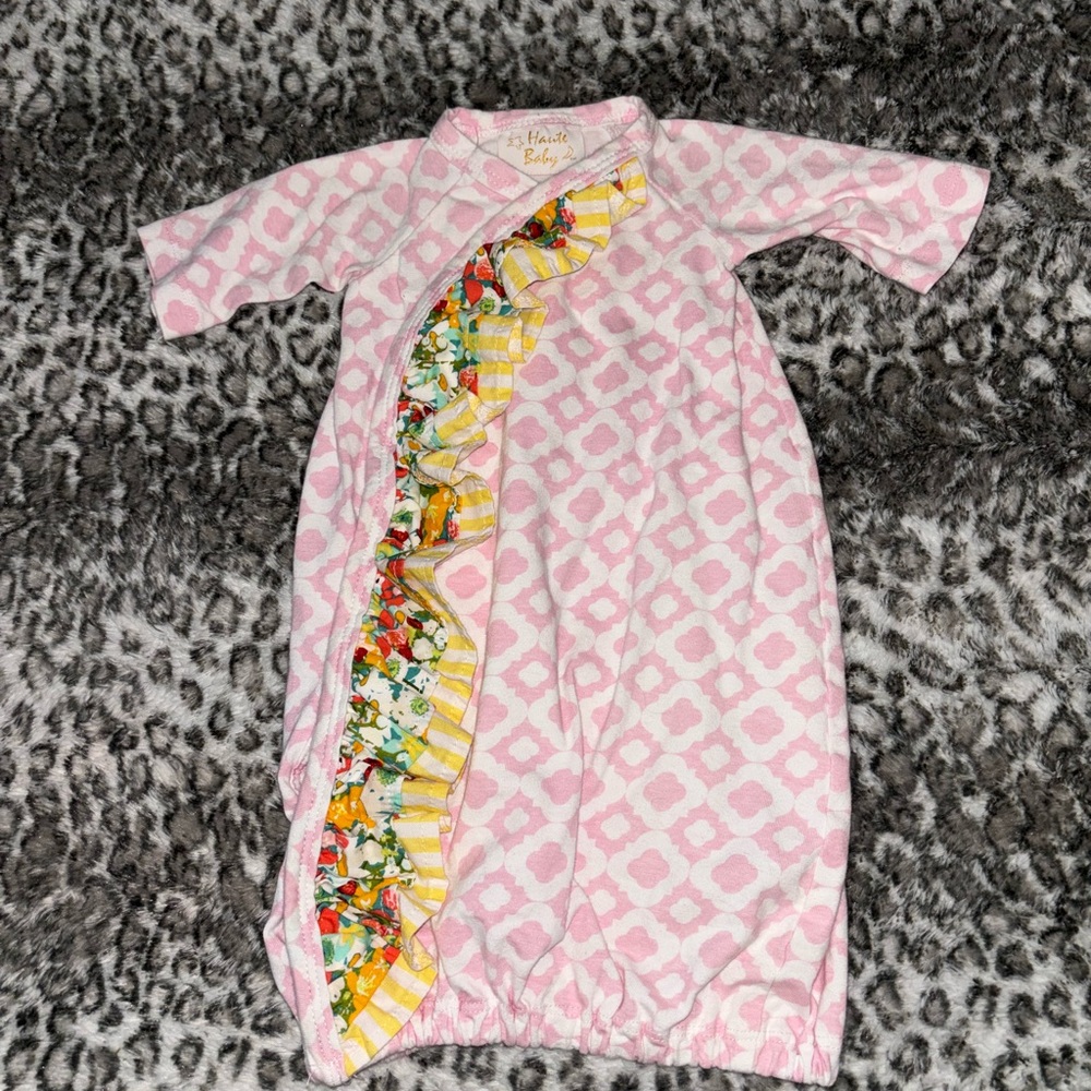 Pink Baby Pajamas with Floral Ruffle